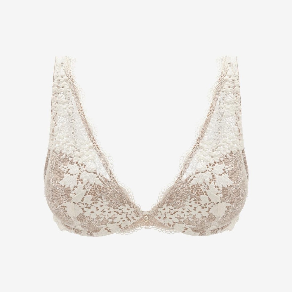 LIKE NEW ThirdLove All Day Lace Uplift Plunge Bra in Sea Salt - 32G